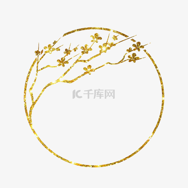 新年新春鎏金金箔金色线条植物梅