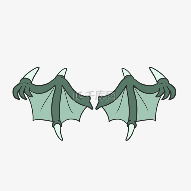 绿色手绘卡通恶魔蝙蝠翅膀剪贴画