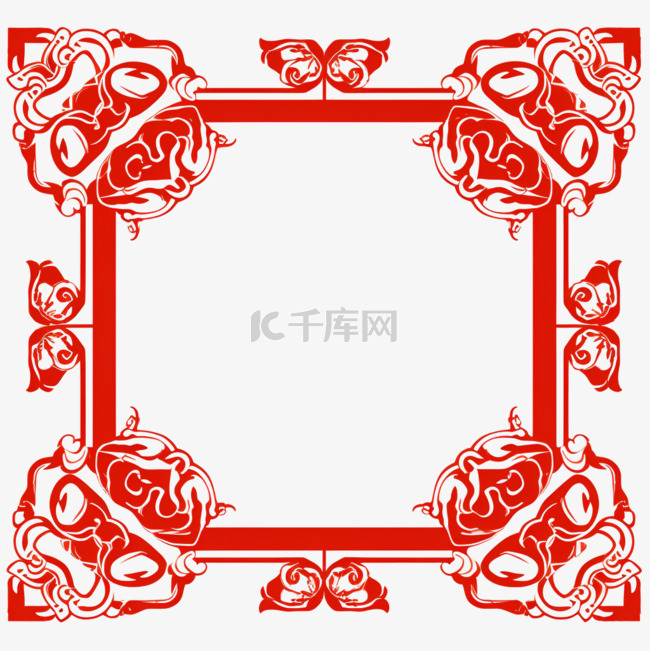 中国风红色边框花纹免抠元素