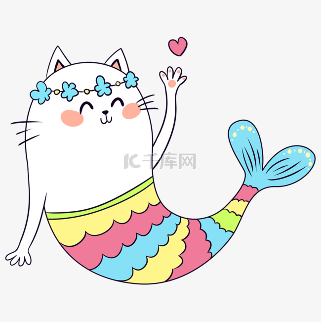 美人鱼猫卡通彩虹动物