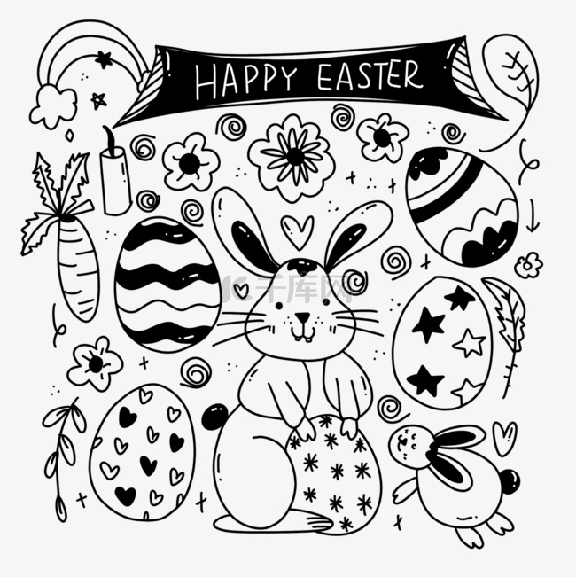 可爱兔子彩蛋线条画复活节涂鸦