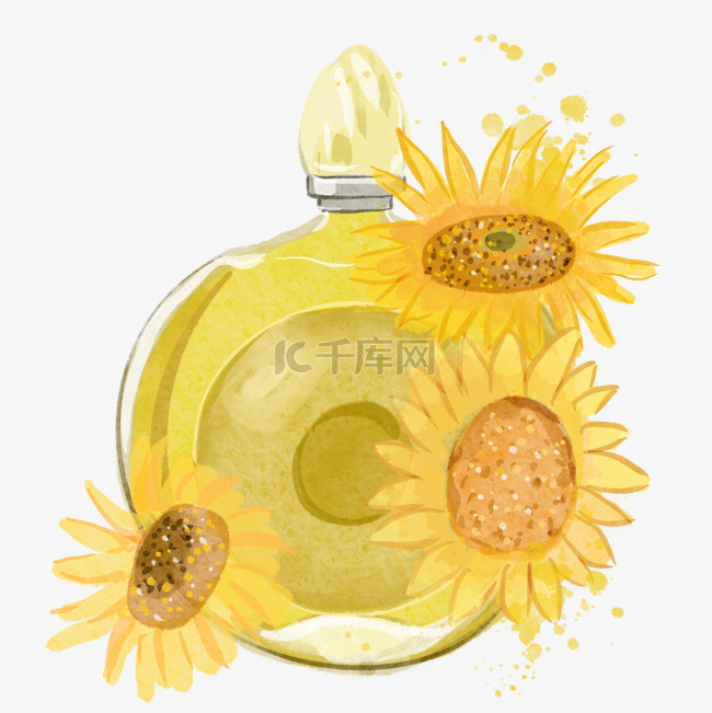 香水瓶向日葵水彩风格黄色