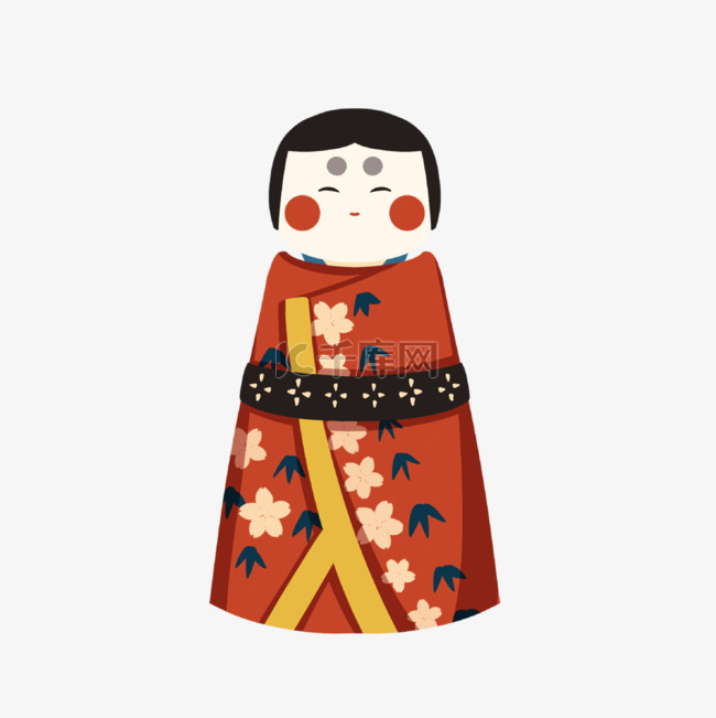 日本女儿节红色和服娃娃