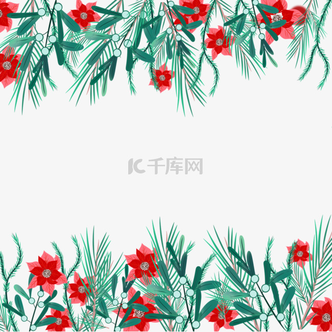 圣诞节一品红花卉节日边框