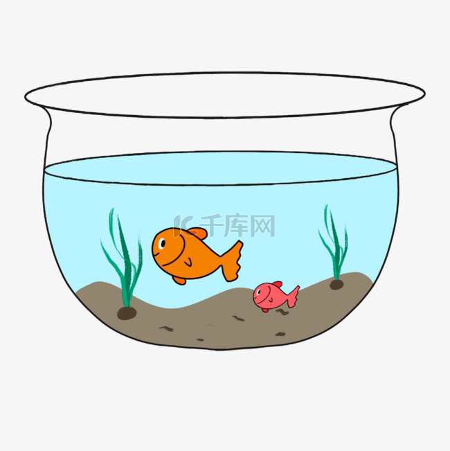 简约橙色小鱼鱼缸剪贴画
