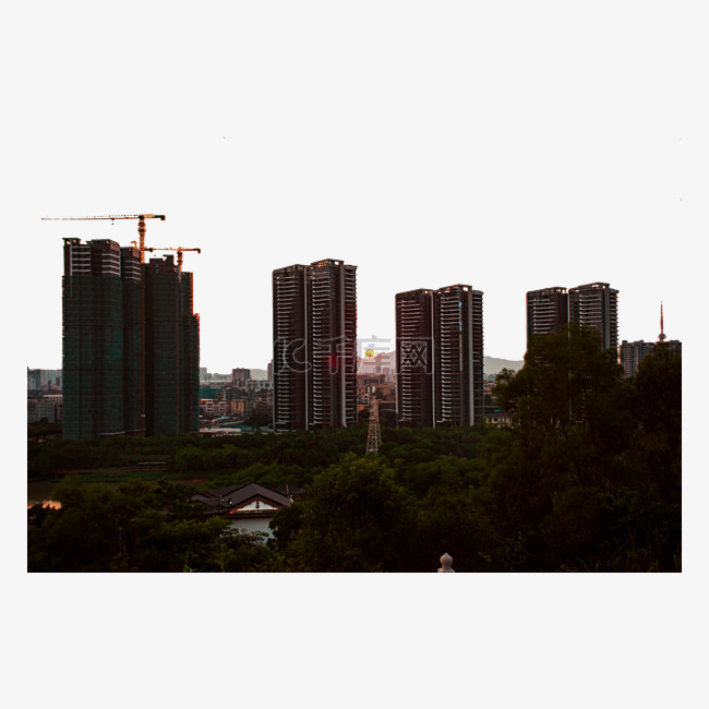 广州花都城市建筑日落剪影