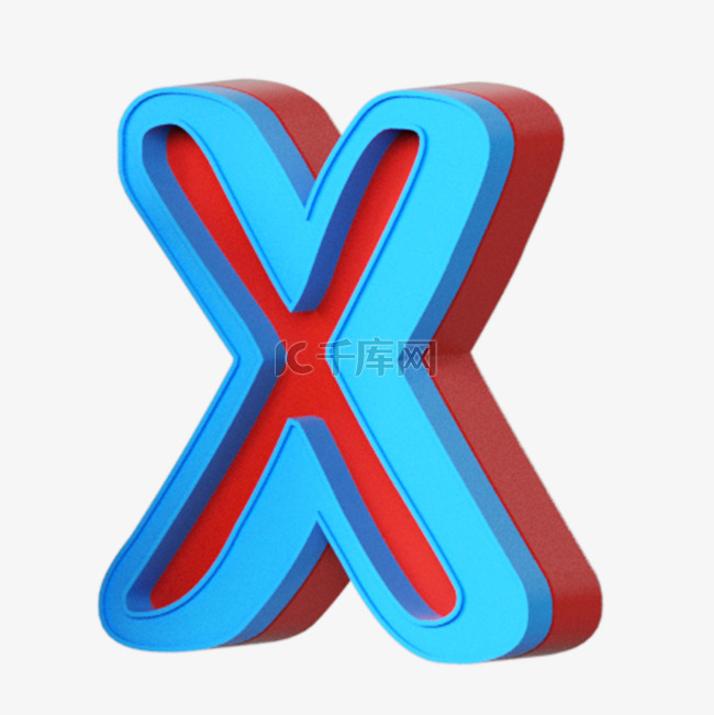 红蓝双层3d艺术字字母x