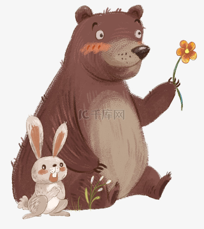 棕熊兔子花朵