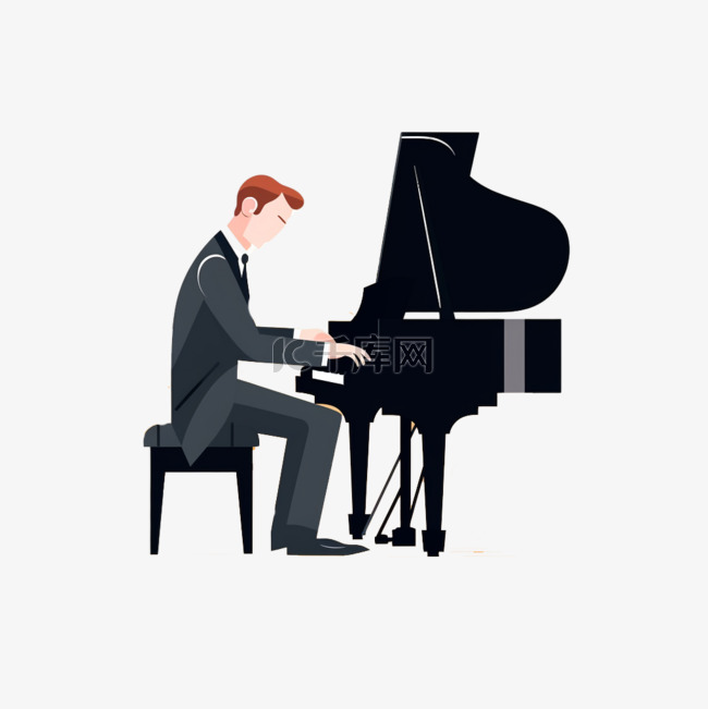 卡通手绘职业人物钢琴家