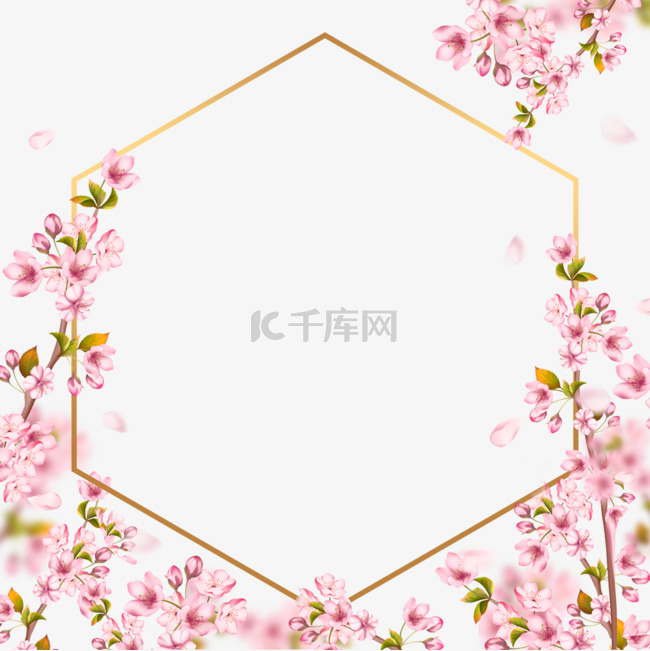 春天粉色樱花枝条叶子线条边框