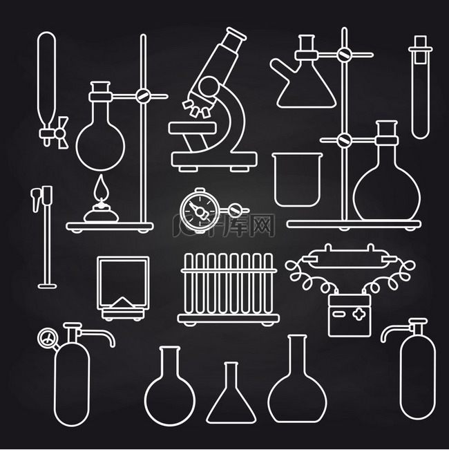 化学实验室图标设置在黑板上。