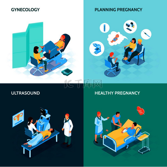 妇科和妊娠概念图标集带有计划妊
