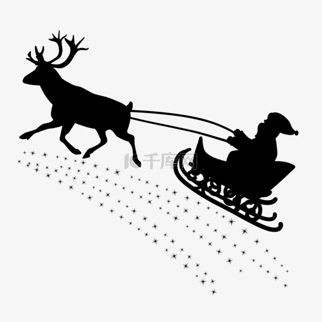 圣诞老人麋鹿奔跑黑色剪影