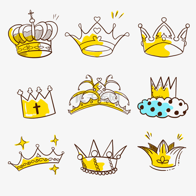 黄色卡通风格宝石王冠涂鸦