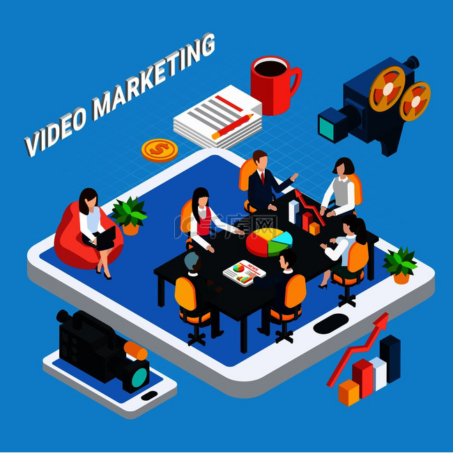 视频营销团队会议和触摸屏小工具
