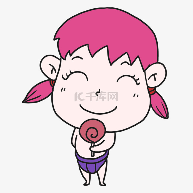 粉色头发可爱婴儿卡通开心大笑表