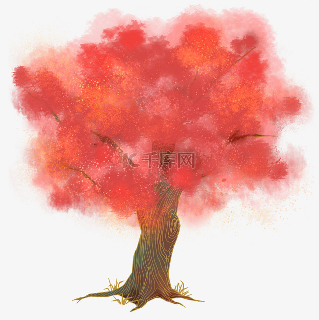 手绘红色梦幻仙侠景观树