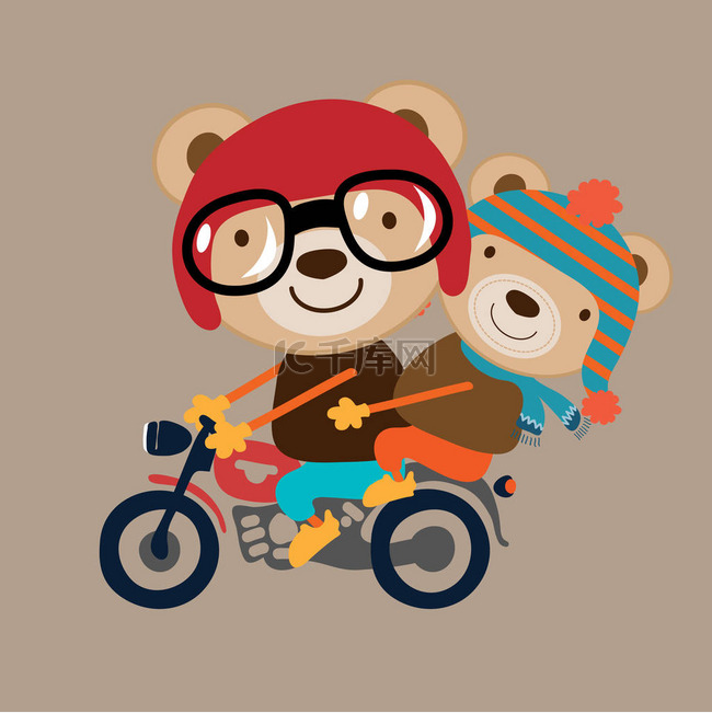 两只骑在摩托车上的小动物的插图