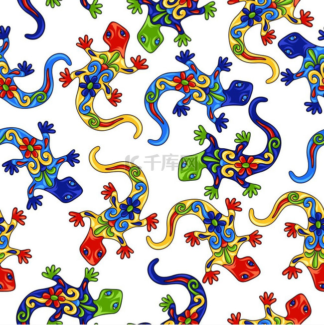 墨西哥蜥蜴无缝图案传统装饰物品