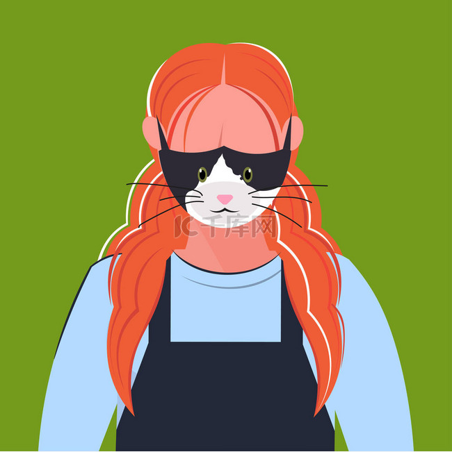 妇女 戴防护面具 与 猫 脸 