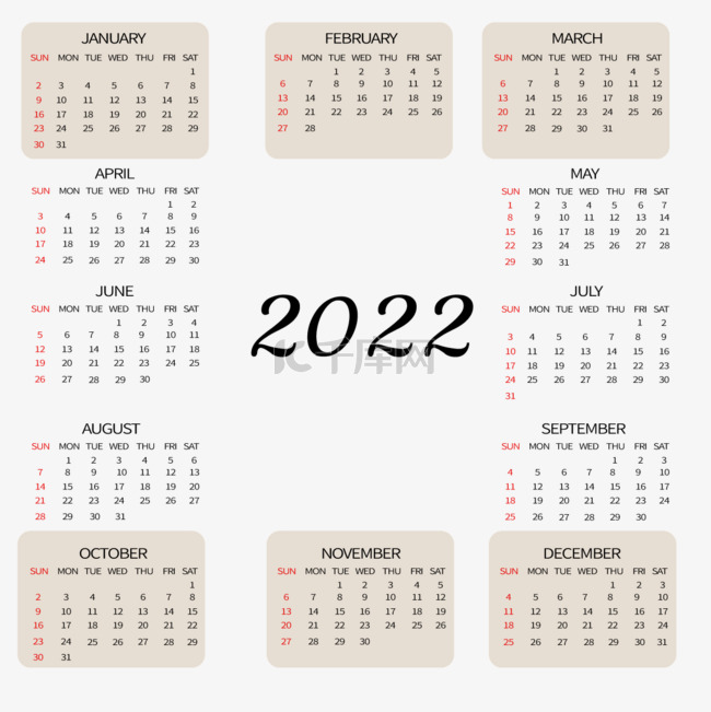 一年月份时间2022日历
