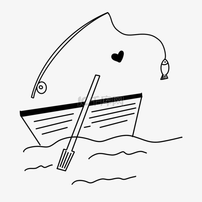 创意黑白单个涂鸦渔船钓鱼