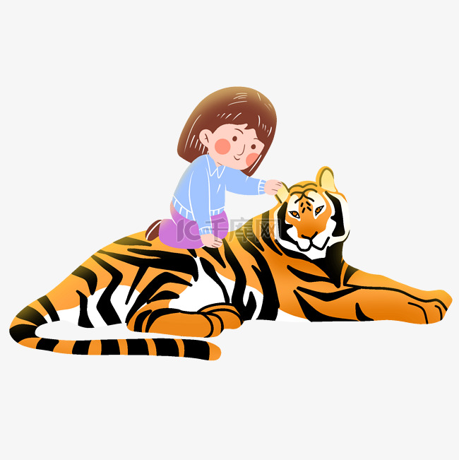 卡通扁平虎年老虎与儿童