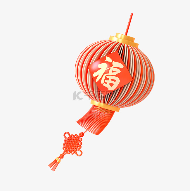 红色C4D立体卡通仿真新年剪纸