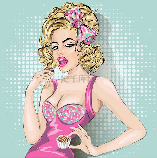 甜甜的糖的女人的波普艺术插图