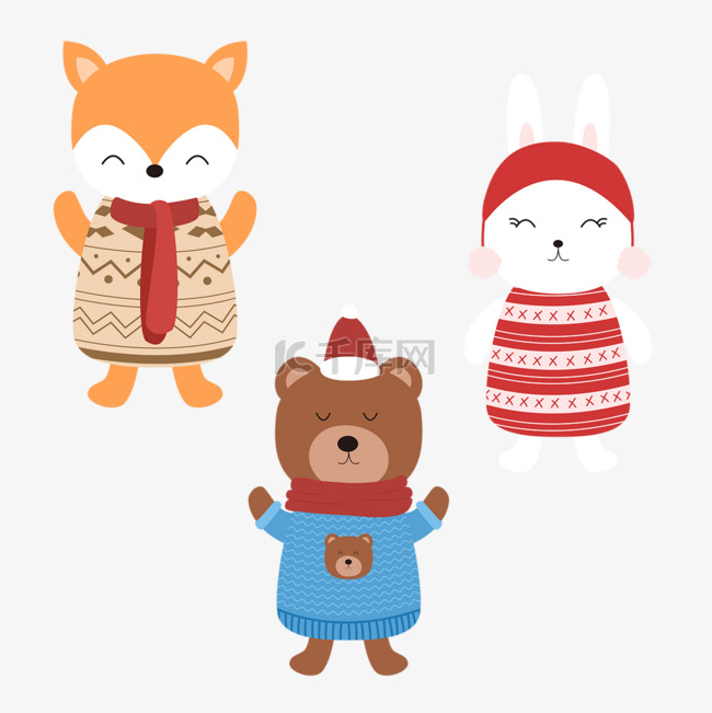 圣诞动物卡通风格可爱毛衣彩色