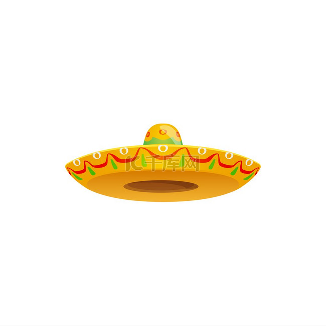 墨西哥宽边帽，节日帽矢量图标。