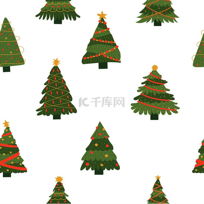 新年树无缝图案圣诞绿云杉作为礼
