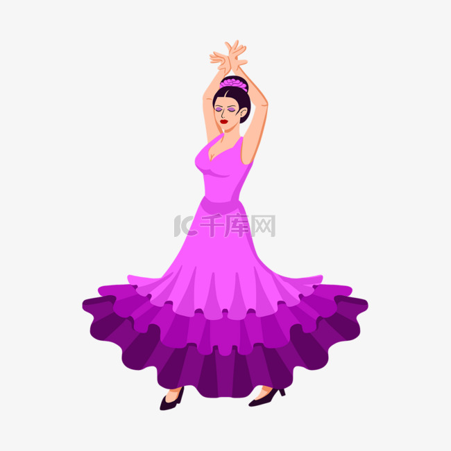 西班牙弗拉门戈紫色舞裙舞者