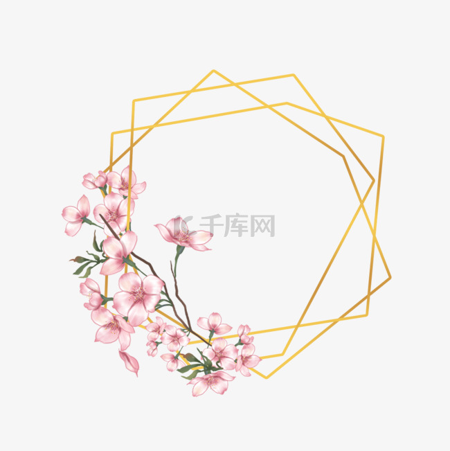 樱花花卉水彩金线边框