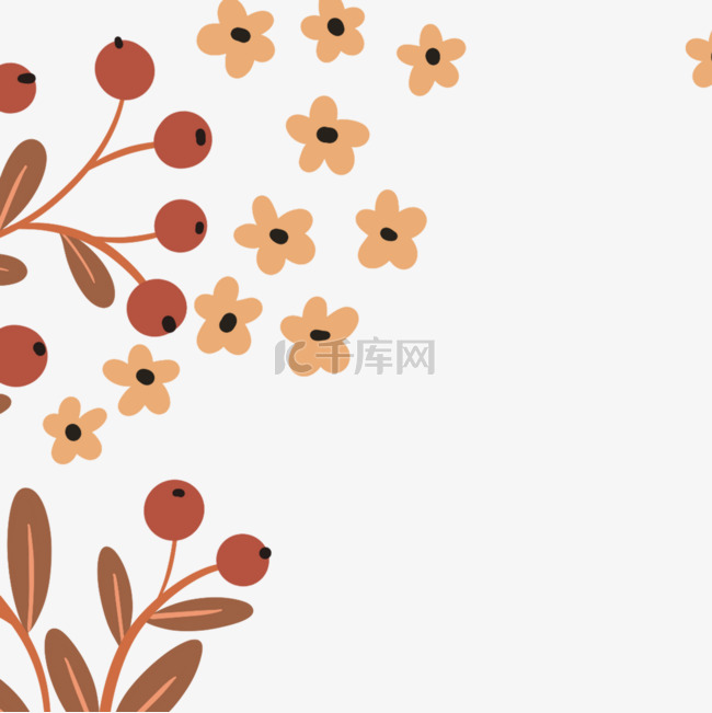 植物花朵叶子棕色卡通装饰边框