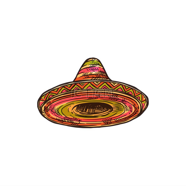 稻草宽边帽孤立的墨西哥民族头饰