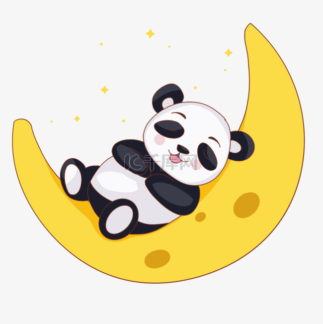 可爱的小熊猫在月亮上休息
