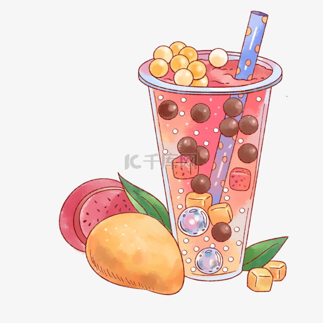 芒果火龙果混合水果波波茶
