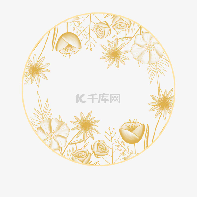 金线花卉婚礼圆形金色边框