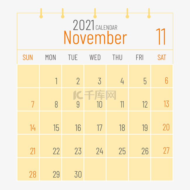 月历计划2021年十一月日历