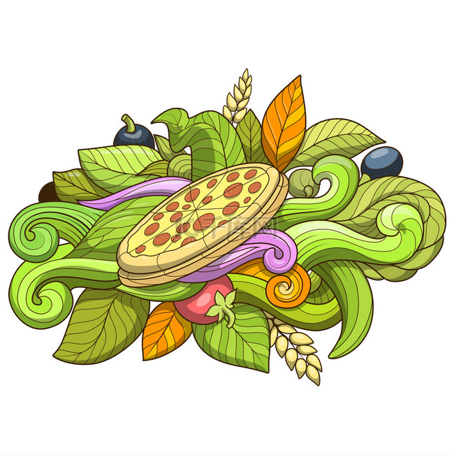 比萨饼手绘制的装饰设计矢量