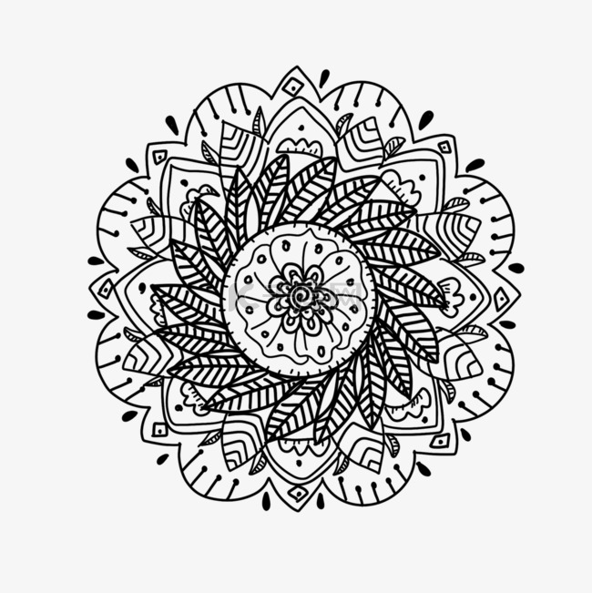 圆形花纹缠绕黑白画曼陀罗曼海蒂