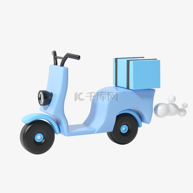蓝色C4D立体3D外卖送餐电动车