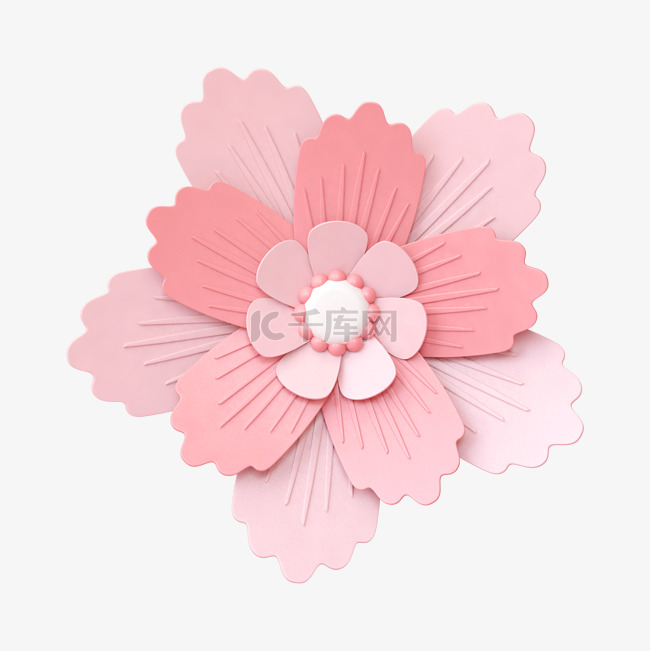 粉色C4D立体唯美剪纸花朵