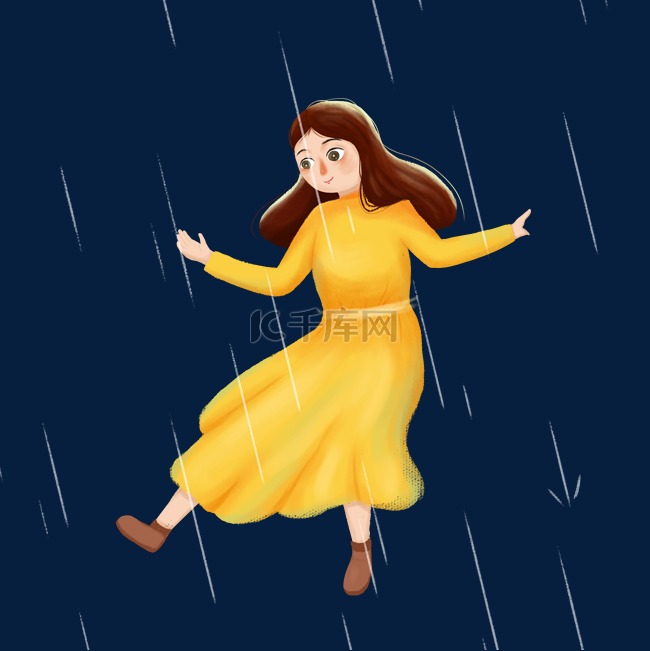 下雨春雨女孩跳舞