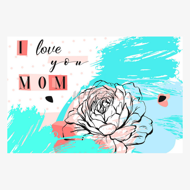 手绘矢量抽象花卉拼贴我爱你妈妈