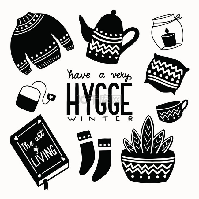 Hygge 概念与黑白手写字体