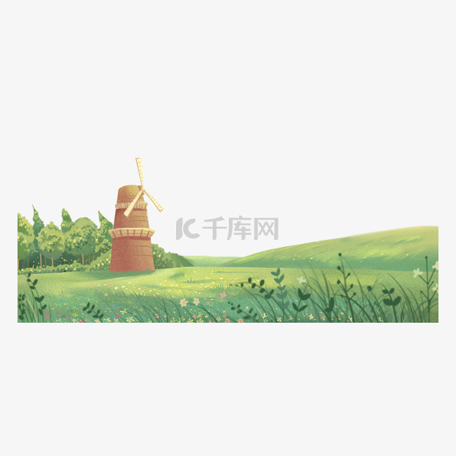 夏日草原草丛风车