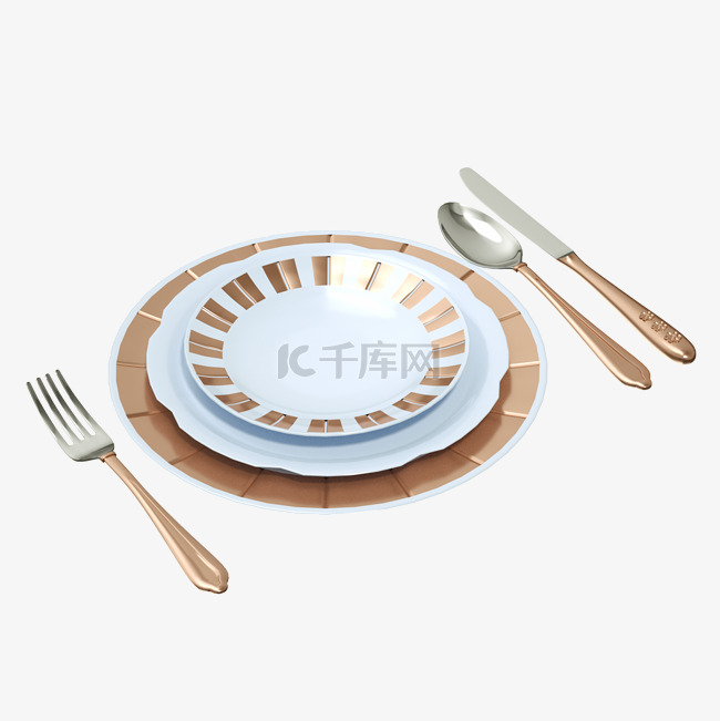 3D立体C4D餐具刀叉盘子吃饭勺子
