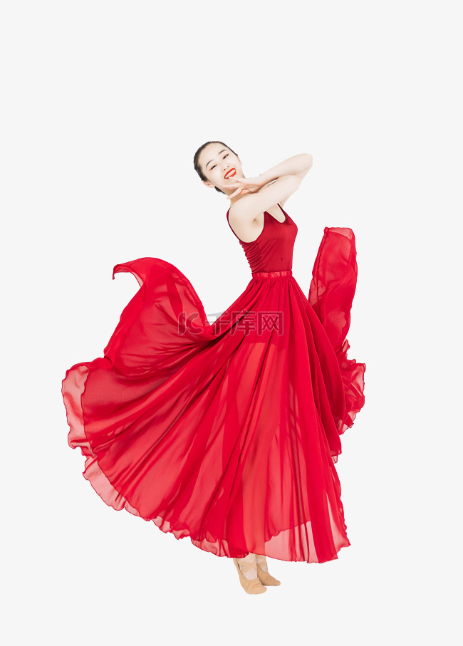 穿红裙跳舞表演的舞者